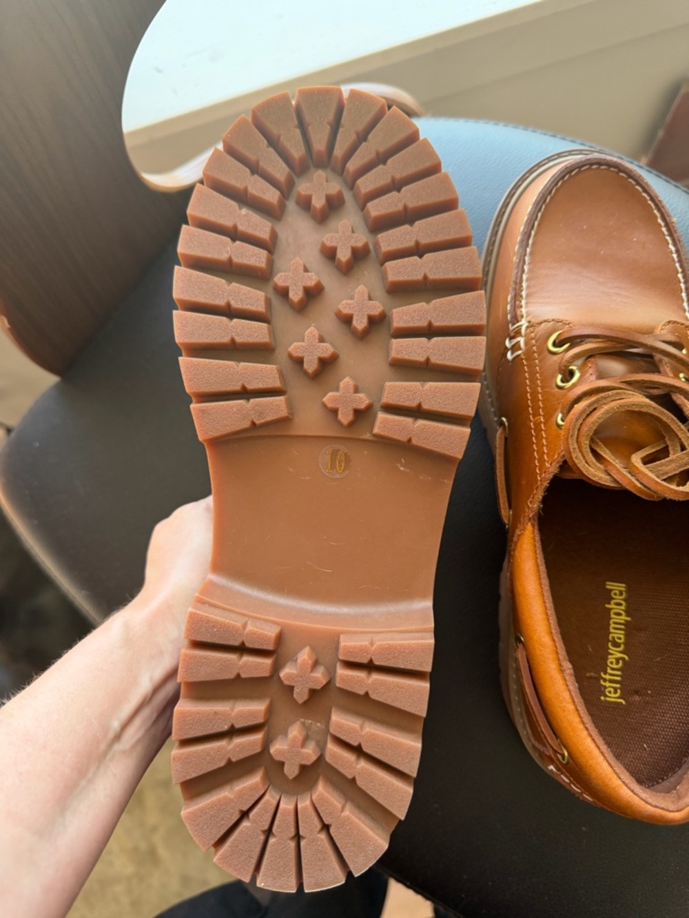 Jeffrey Campbell:  Brown Leather Lug-Soled Boat Shoes - NBW - Picture 7 of 11